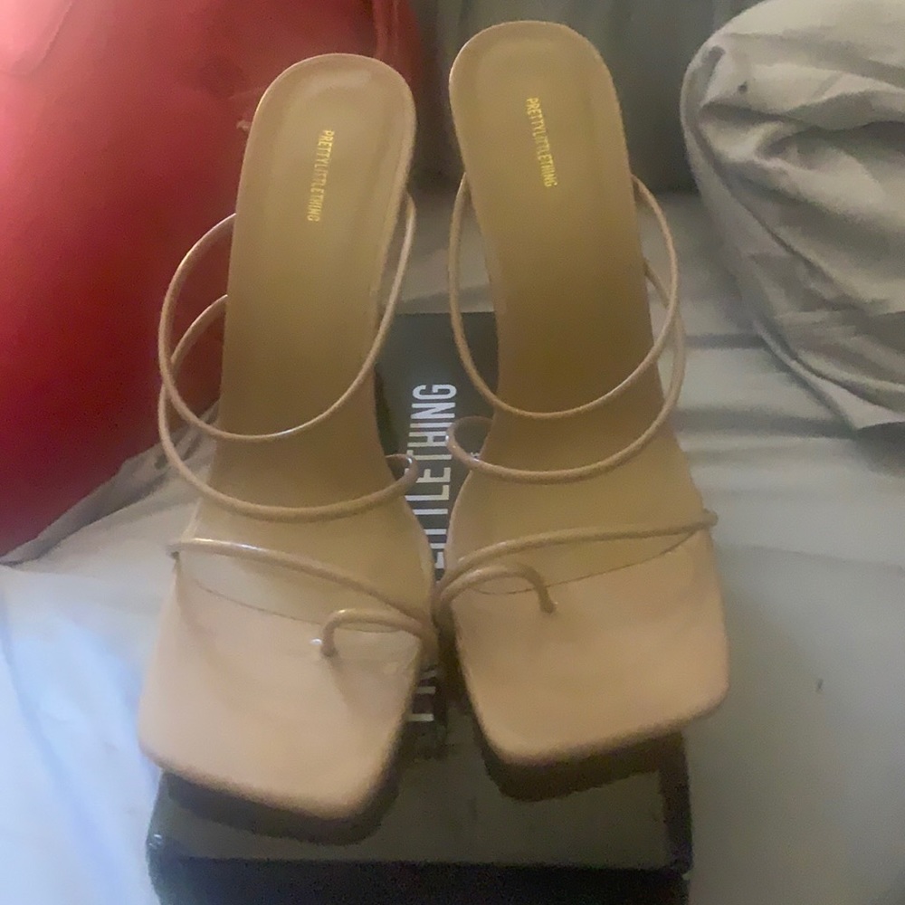 Sand colored wide toe strappy mule sandal